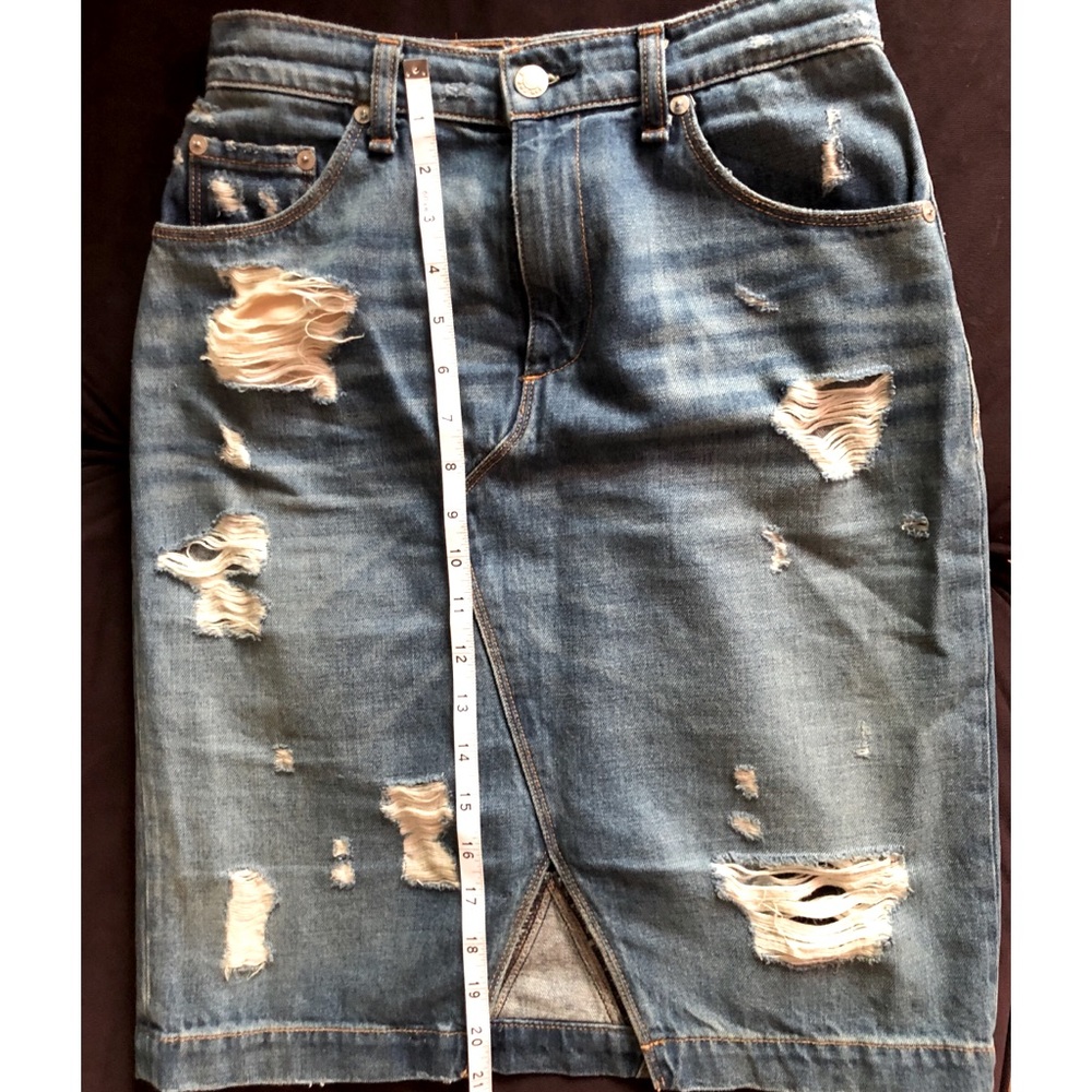 Rag & bone denim distressed knee length skirt